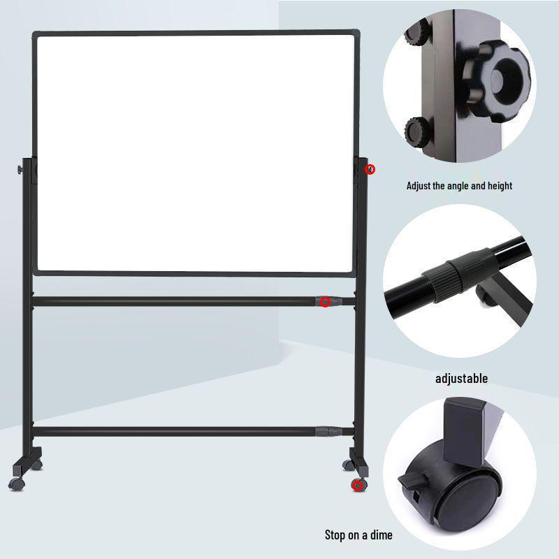 Dual-Sided Magnetic Whiteboard & Blackboard, Mobile Stand, Erasable, for Home, Office, or Classroom.