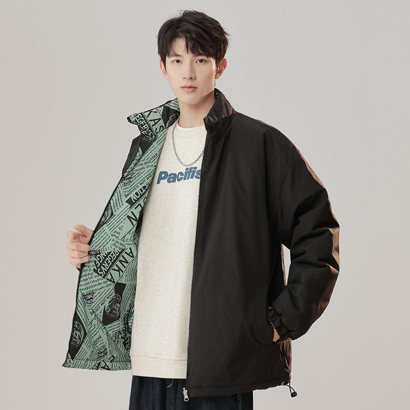 Stand-up Collar Double-sided Jacket Cotton Jacket Men's Spring and Autumn Tide Brand Hong Kong Style Ruffian Handsome Loose Cotton-padded 