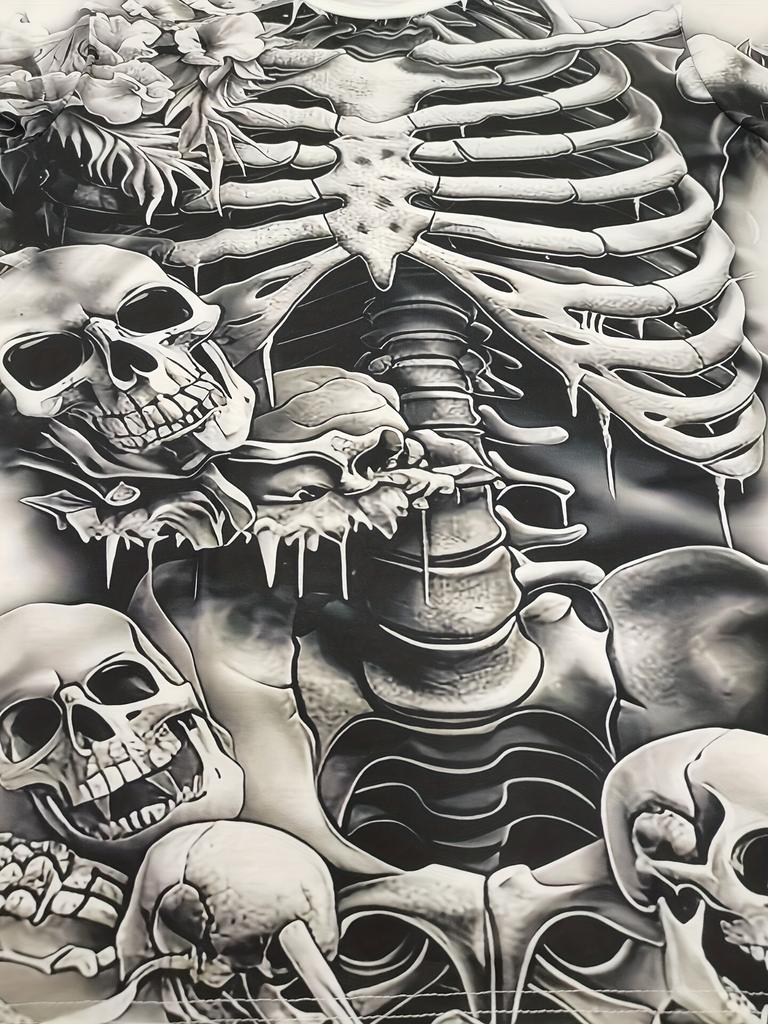 Skeleton Printed Unisex's T-shirt Fun Short Sleeved Tshirt Casual Tees Skull Pattern Unisex's Clothing Oversized Top Round Neck Tshirt