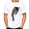 Aspersio Short Sleeve Cat Print Relaxed Crew Neck Short Sleeve Cut and Smooth White Shirt, Fit, One-Point T-Shirt, Tee, Cute, Natural, Sewn, Cute,