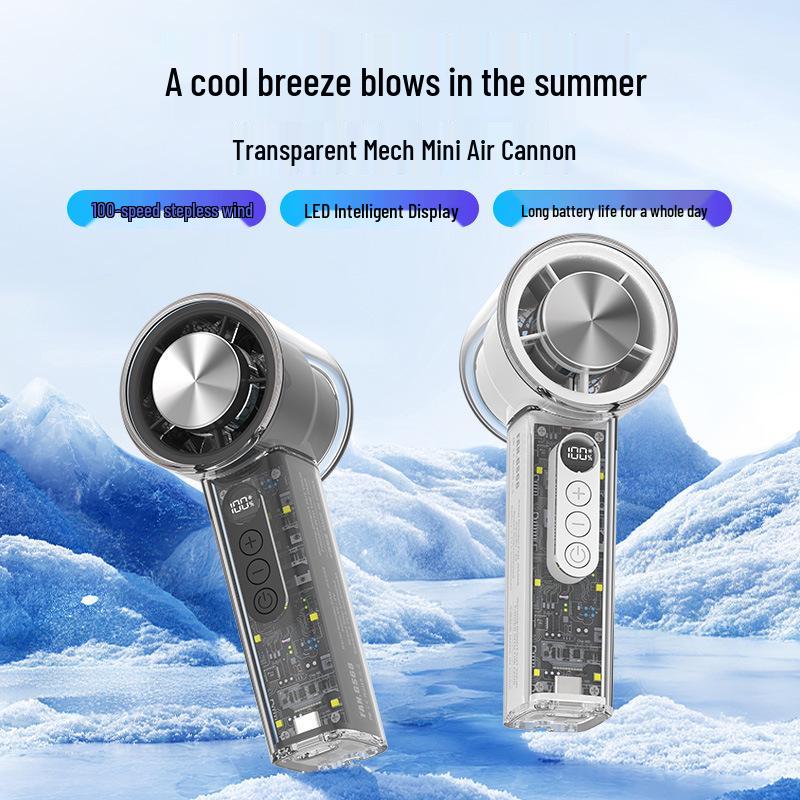 Handheld Transparent Mecha Air-Cooled Fan with HD Display & Semiconductor Cold Compress