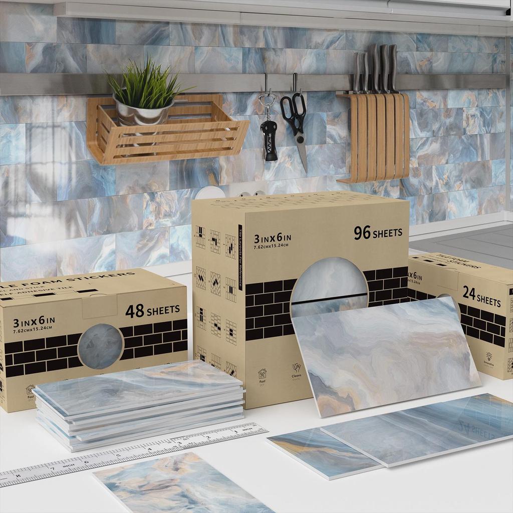 Marble-Style Waterproof Foam Wall Tile Stickers for Bathroom and Kitchen