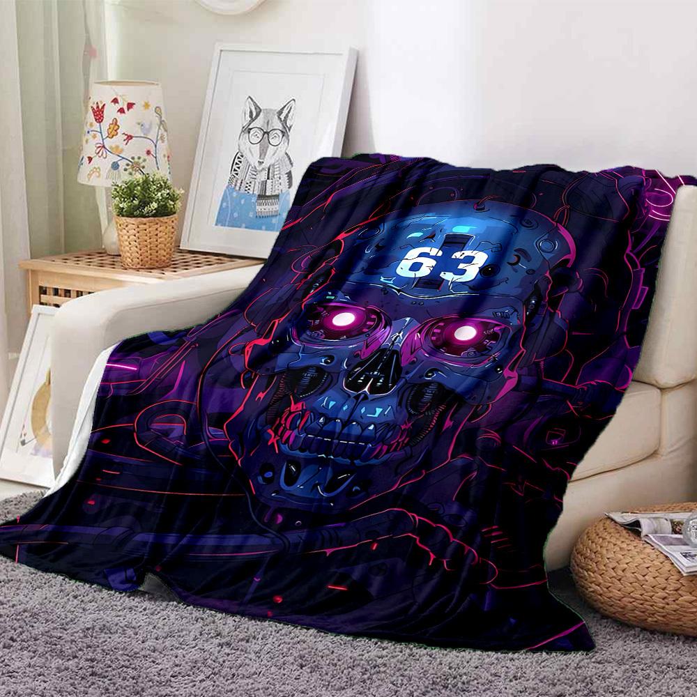 1pc Cyberpunk Skull Blanket, Lightweight Flannel Throw Blanket for Sofa, Bed, Travel, Camping, Living Room, Office, Couch, Chair, and Bed