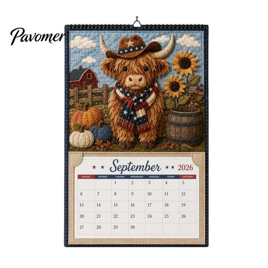 Highland Cow Wall Calendar Farmhouse DIY Kit for 12 Months, Handmade Personalized Paper And Cloth Craft Set, Rustic Home Office Decor Monthly