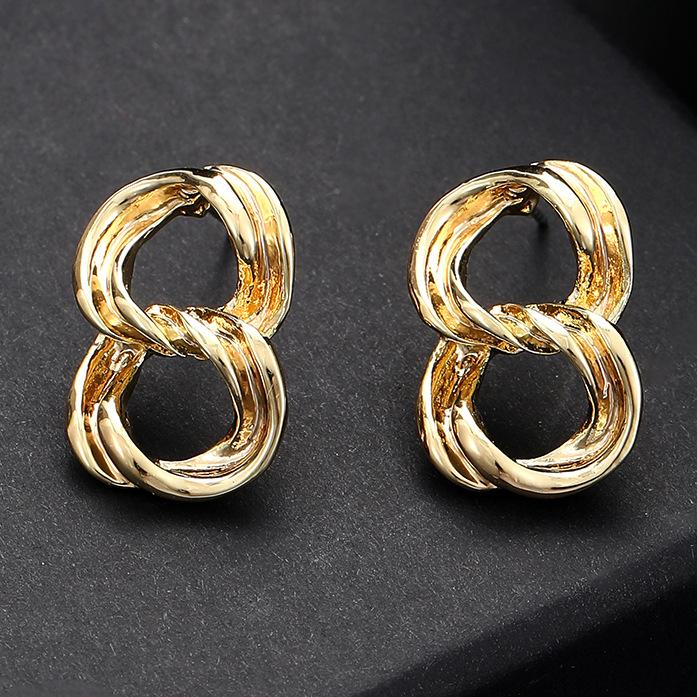 8-Word winding alloy earrings, simple personality and high-end women's stud earrings