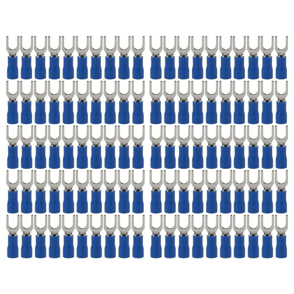 100PCS U Type U Type Electrical Crimp Terminal Blue Fork Terminals Automotive Wiring