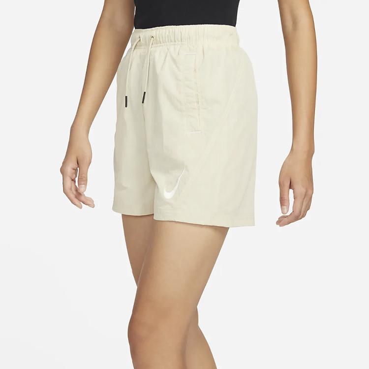Nike Solid Color Logo Print Lace-Up Straight Casual Shorts Women Shorts Light-Yellow DR6206-206