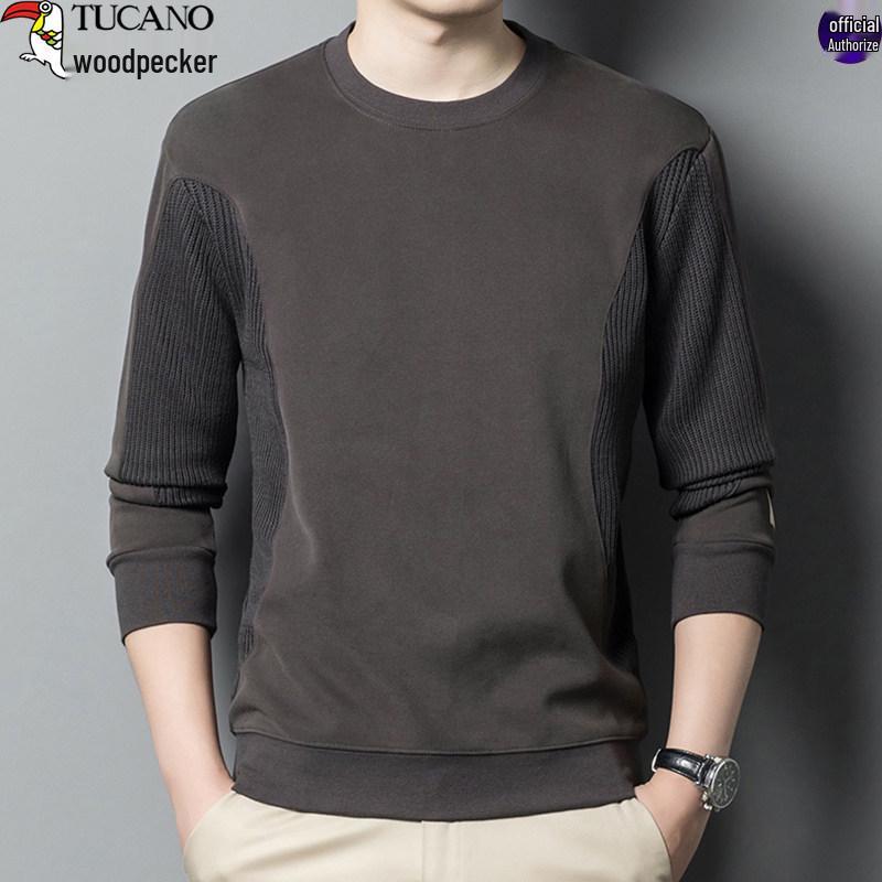 Woodpecker Men s Cotton Long Sleeve Patchwork Hoodie 4XL серый/коричневый