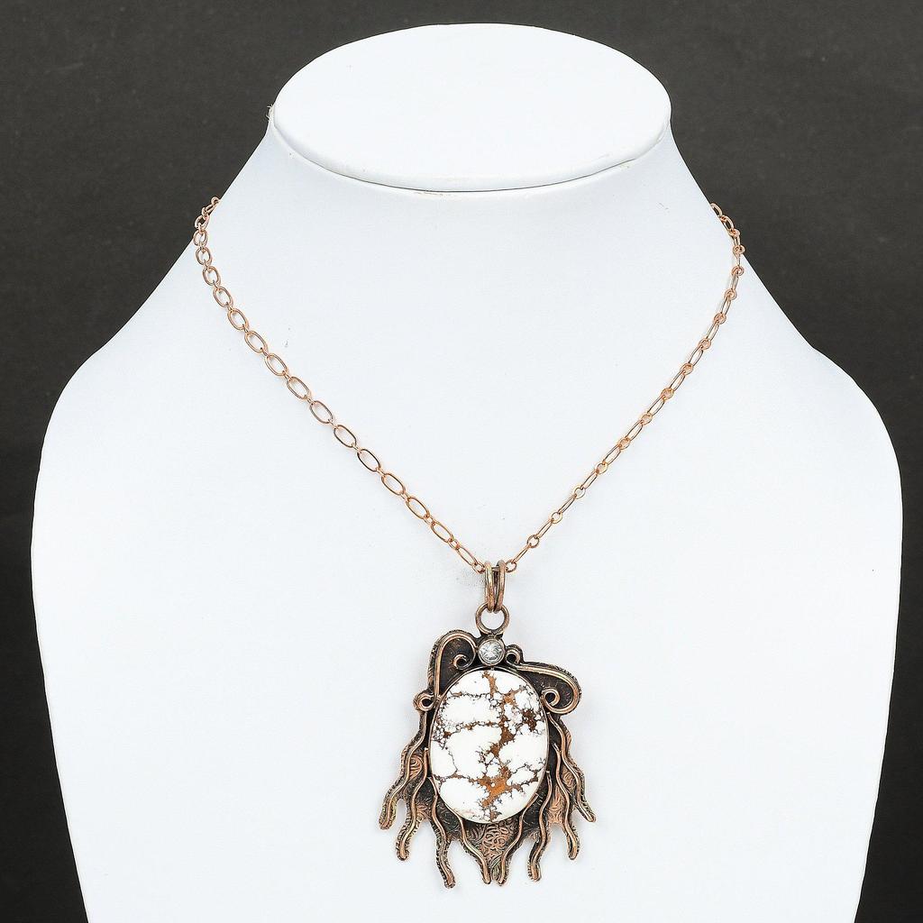Wild Horse Magnesite Pendant White Topaz Pendant Copper Pendant Jewelry For Gift Women Pendant Handmade Pendant Real Gemstone Copper Jewelry