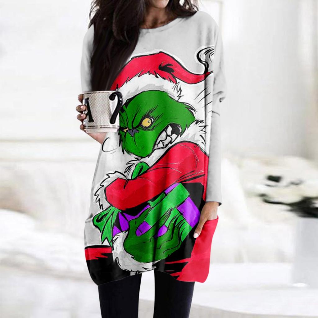 Women'S T-Shirt And Spring And Autumn Round Neck, Long Sleeves, With Pocket Print Regular Fit Tops