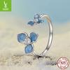 Blue Flower Opening Ring S925 Sterling Silver Flower Jewelry Ring For Women, Adjustable, Simple And Fashionable