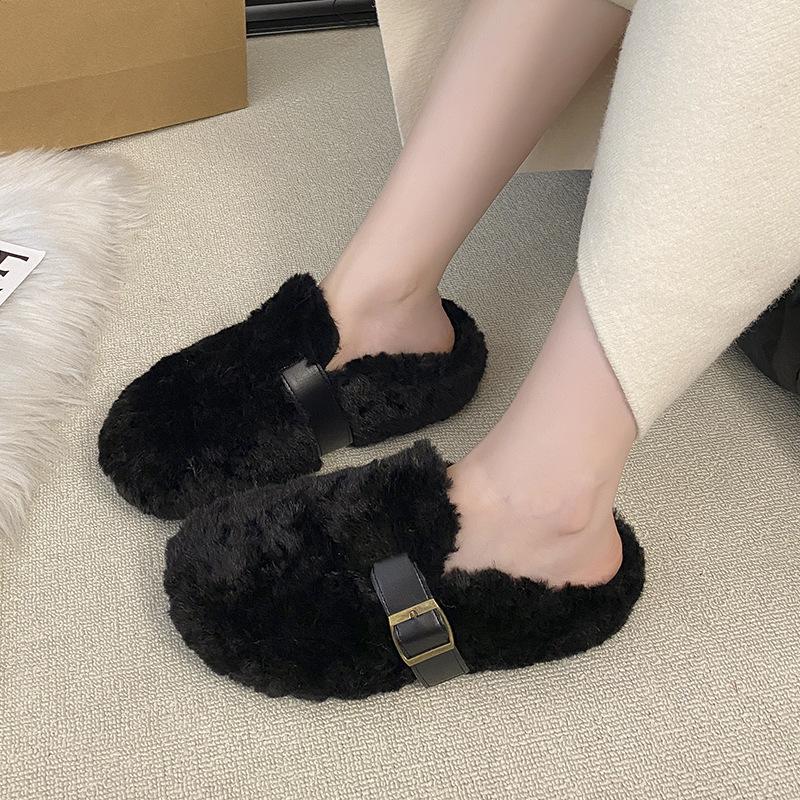 Internet celebrities wear two Mao Mao shoes for women to wear 2025 autumn and winter new soft-soled non-slip suede one pedal Doudou cotton drag