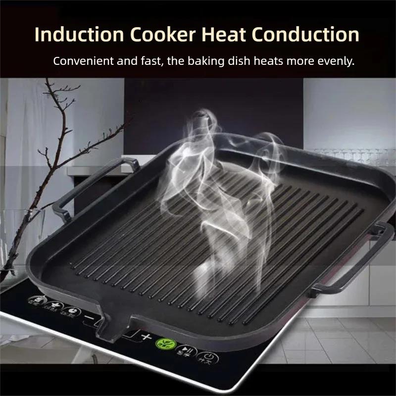 Korean Barbecue Grill Pan Indoor Outdoor Smokeless Cast Aluminum Cooking Skillet Nonstick Plate with Pour, for Gas and Induction