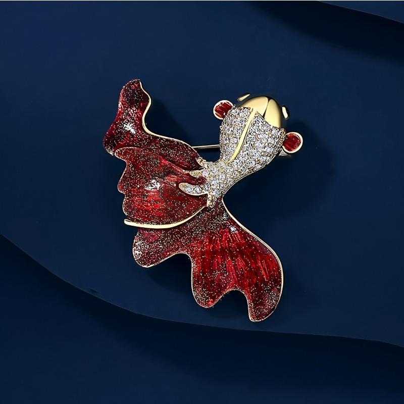 Exquisite and Cute Goldfish Brooch, High-end Lucky Women's Koi Flower Brooch, Niche Design Sense Pin