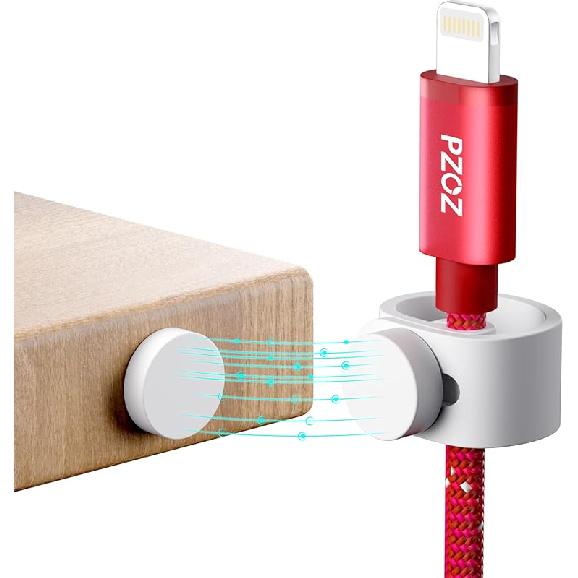 PZOZ (5 pcs) Reusable Magnetic Cable Ties with Magnet Base, Elastic Silicone Charging Cord Organizer Straps Keeper Management Holder for iPhone