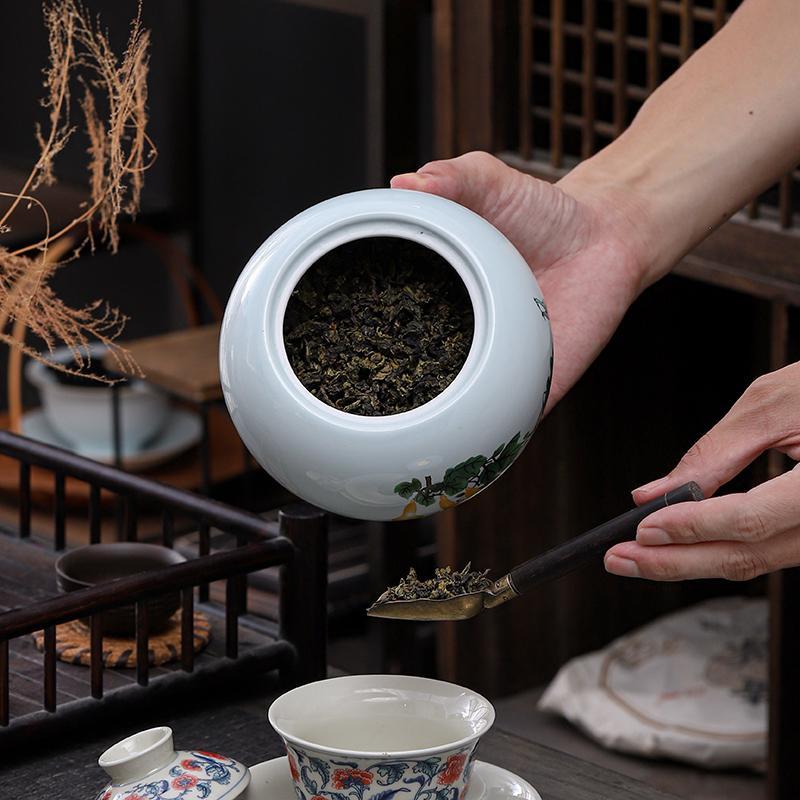 Blue-green Porcelain Tea Leaf Jar Round Orchid Ceramic Decorative Jar Multifunctional Home Candy Coffee Bean Herbal Sealed Box