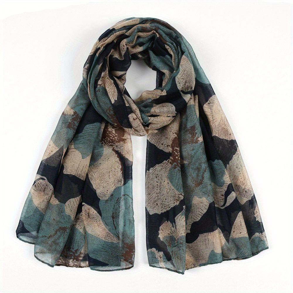 

Vintage Lotus Leaf Printed Scarf Elegant Yarn Breathable Shawl Autumn Winter Floral Decoration Rectangular Turban Casual Outdoor Windproof Shawl Wrap циан
