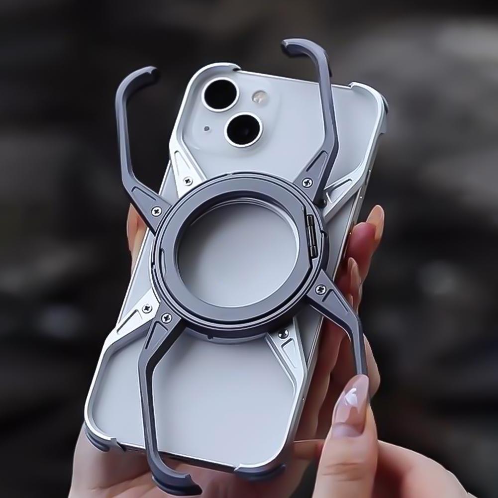 Metal Aluminium Alloy Magnetic Frameless Phone Case Bumper Shockproof Cover 360° Stand for iPhone 14 13 15 Pro Max