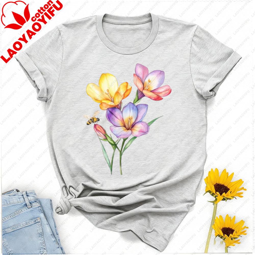 Watercolor Flower Shirt Spring Floral Bee Tee Botanical Wildflower TShirt Minimal Cottagecore Top Nature Lover Gift Gothic Tops