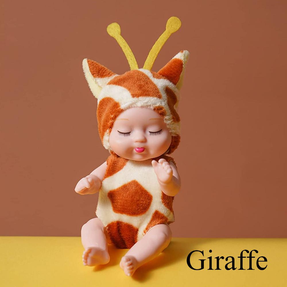 Mini Rebirth Doll 4.3 Inch Cute Animal Doll Deer/Bee/Bear/Giraffe/Tiger/Rabbit Washable PVC Material Forced Clothes and Hat Toys