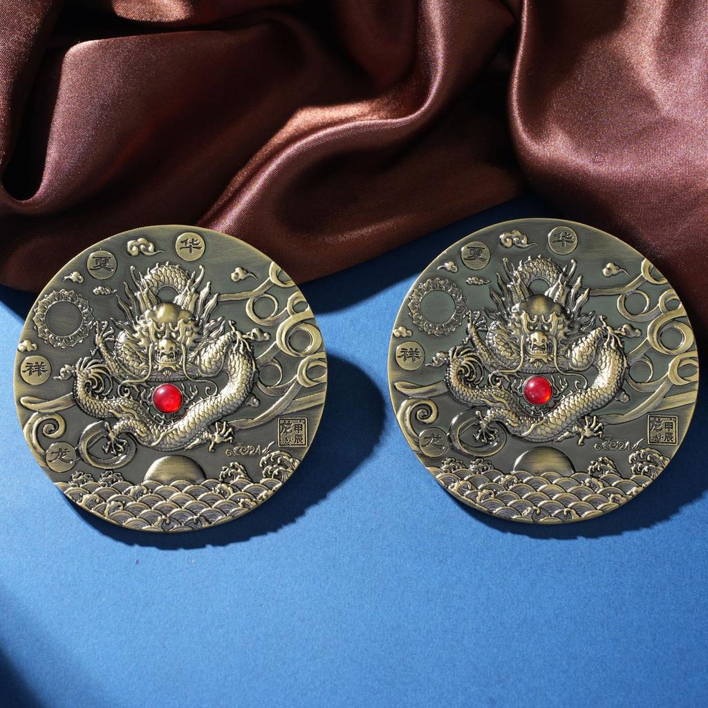 Commemorative coins for the the Year of the Loong, Chinese auspicious dragon, high-end zodiac coins, and large bronze medallions