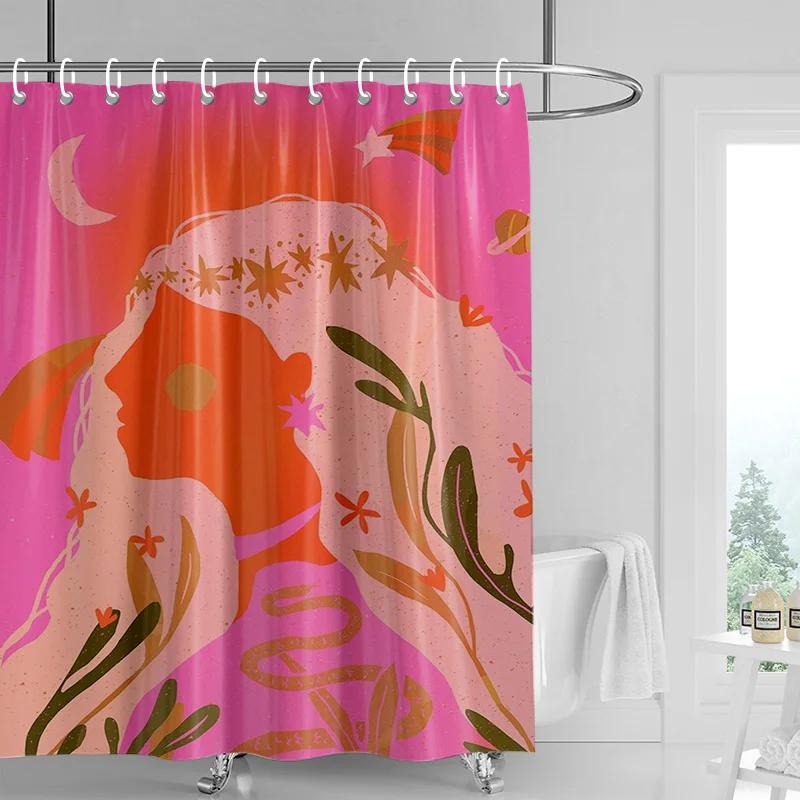 Abstract Art Illustration Bathroom Shower Curtain Waterproof Fabric Modern Nordic Bathroom Curtain Shower Curtain 180x200cm