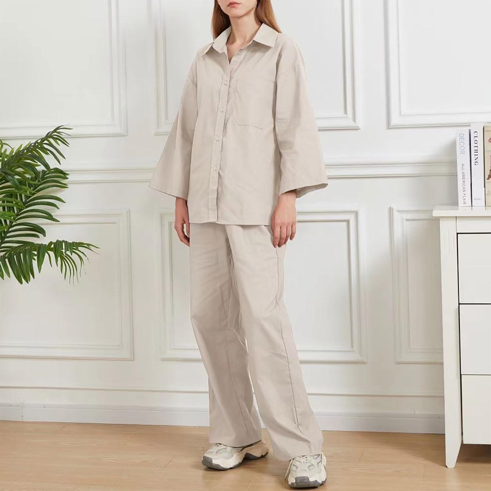 

Женский комплект из хлопка и льна, модная рубашка с темпераментом, комплект из двух предметов XL белый