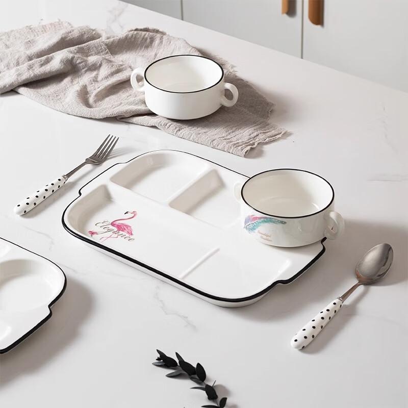 JIWUSENLIN Ceramic Divided Plate, Fast Food Tray, Student Meal Box, Compartmented Postpartum Tableware, Individual Serving Plate, Breakfast Plate