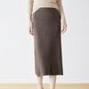 Women's 100% Wool Elastic High-Waist Knitted Midi Skirt with Back Slit
