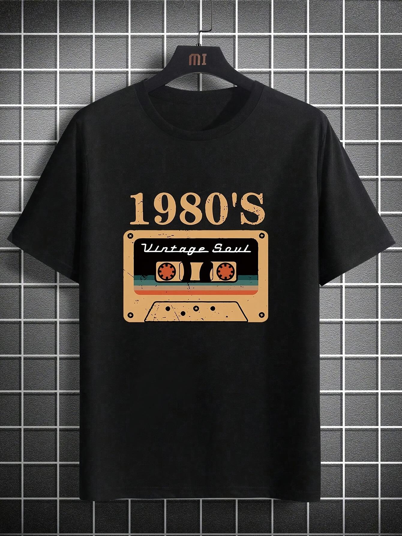 

Men s Vintage 1980s Graphic T-Shirt - Retro Cassette Tape & 80 s Soul Print XXXL