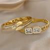 Exquisite Leaf Square Zircon Cuff Bracelet for Women Fashion Gold Plated Stainless Steel Bangle Bracelets Jewelry Gifts