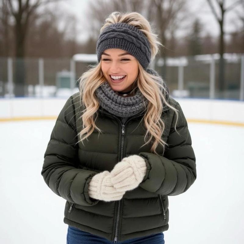 Womens Thermal Ribbed Thick Fleece Lined Winter Headband Wrap Ear Warmer