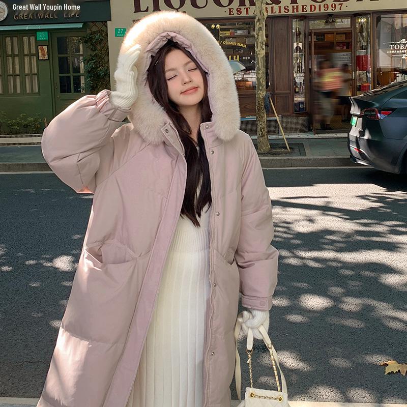 

Женская зимняя куртка средней длины белая с пухом и меховым воротником 2024 XL (Recommended 145-165 lbs)