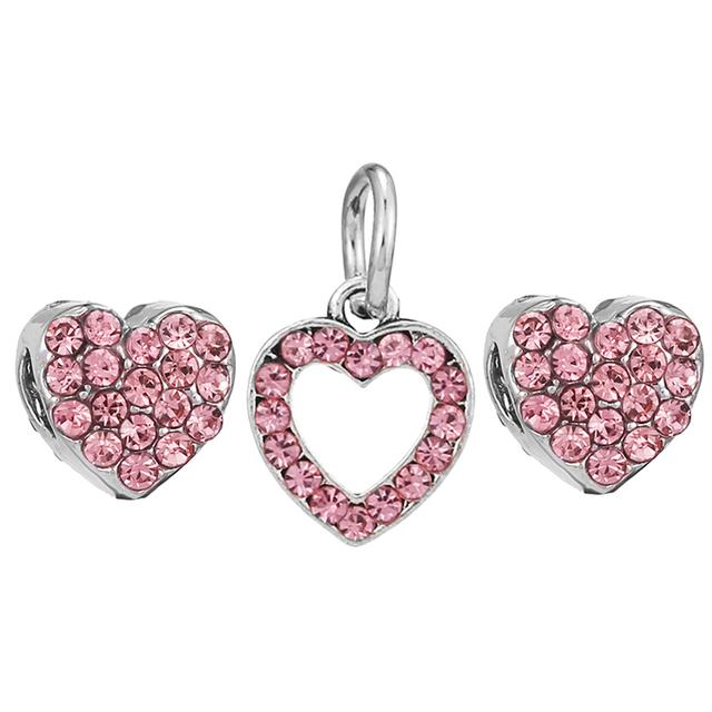 3pcs /Lot Pink Love Heart Beads Enamel Mom Pendant Fit Diy Brand Charm Bracelets Necklaces For Women Mother Jewelry Making