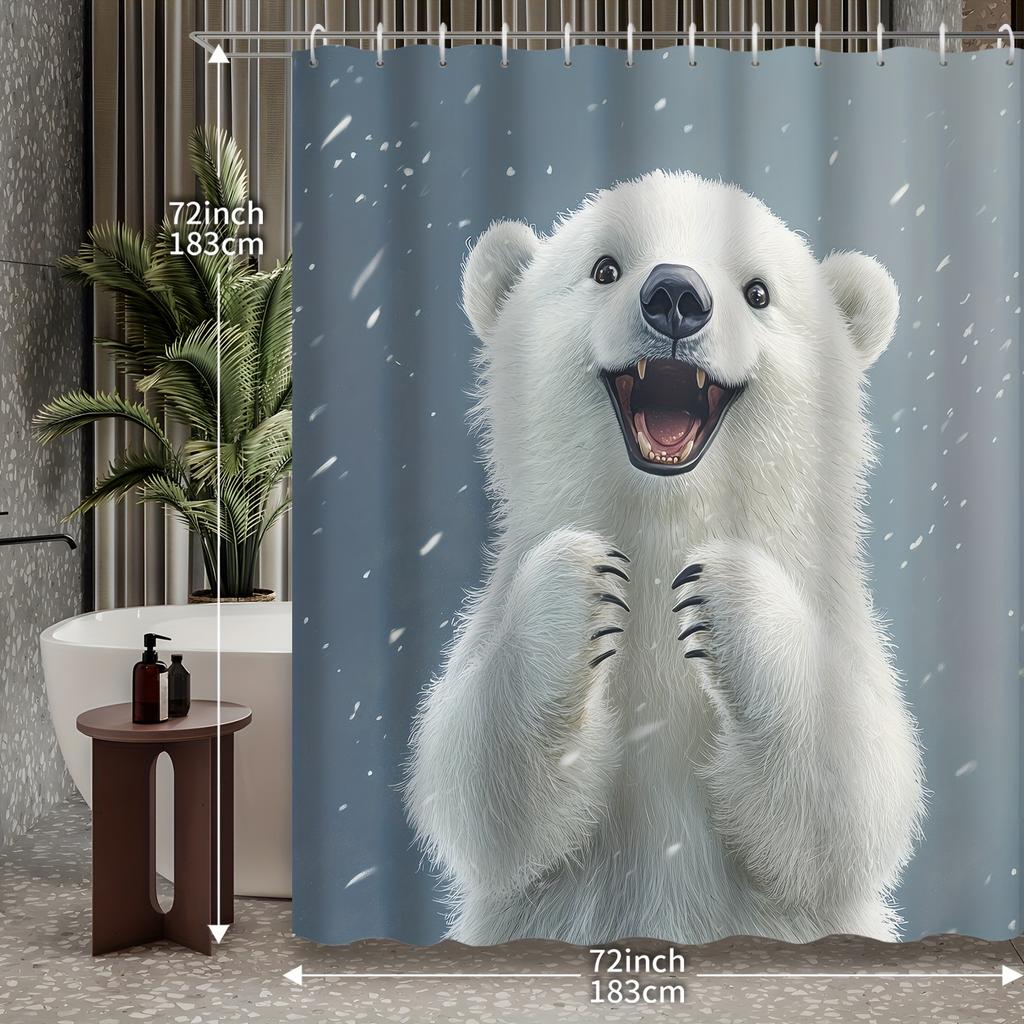 1pc Cartoon Cute Polar Bear Pattern Snowflake Winter Decorative Printed Shower Curtain, Decorative Printed Shower Curtain,