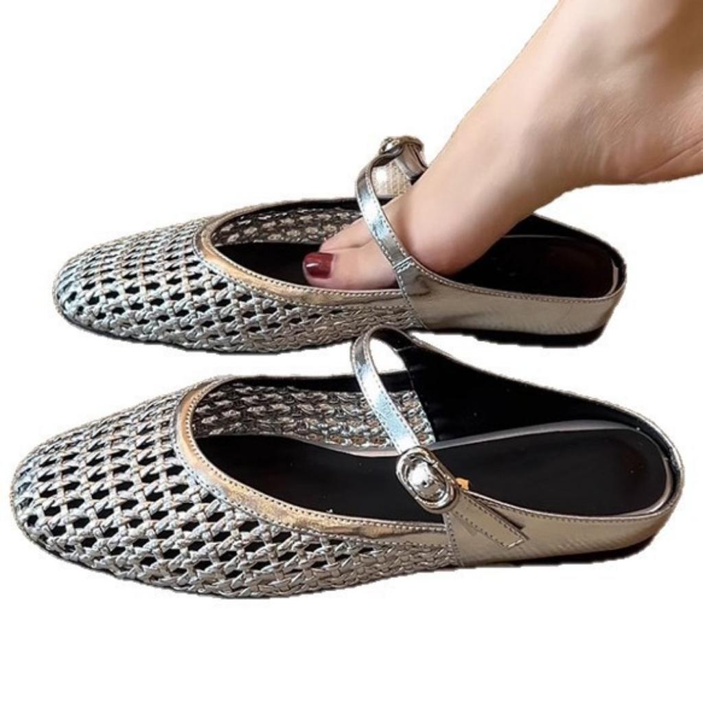 Women Flats  Sandals Fishnet Ballet Woman Anti-slip Designer Mesh Mary Jane Shoes