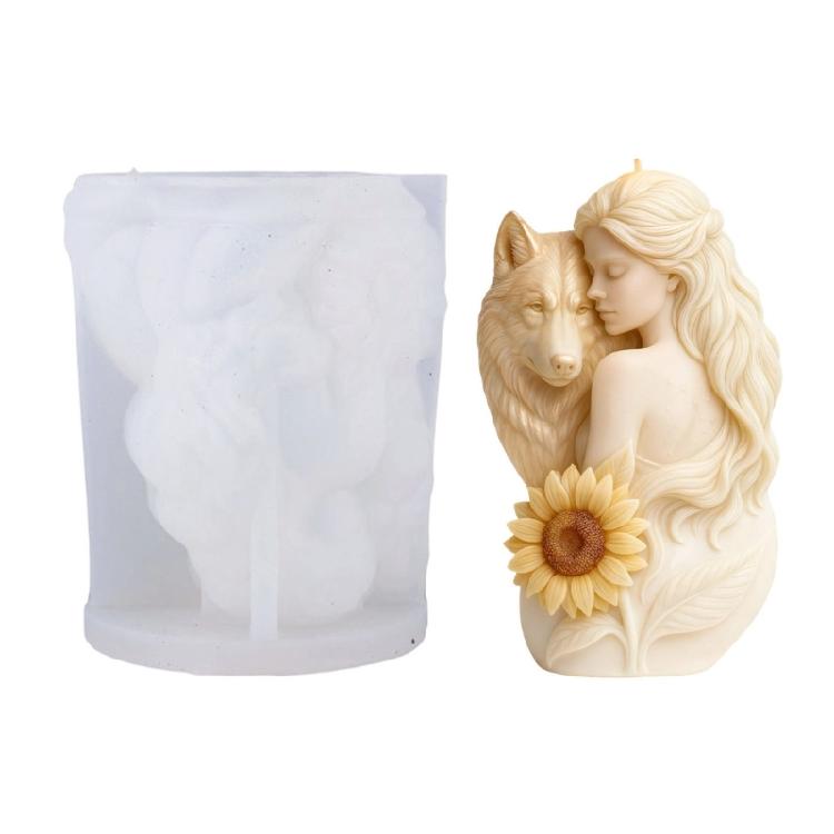 Wolf Girl Flower Silicone Candle Mold Easy Demolding Heat Resistant for Epoxy Resin Making Candle Soap Holiday Presents