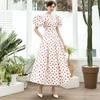 Retro Europäisches & Amerikanisches Polka-Dot-Kleid mit Puffärmeln und Taillenbetonung
