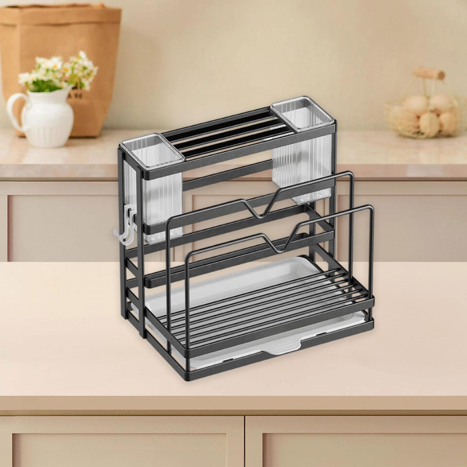 

Kitchen Cutlery Holder Practical Counter Drying Rack Organizer Storage Rack for Soap Cutting Board Pot Pan Lid Household Bar серый