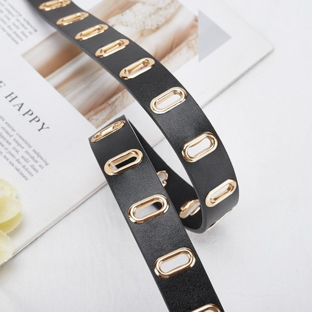 Thin Women Waistband Round Buckle Waist Belt Fashion PU Leather Belt  Student