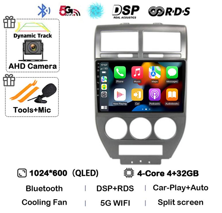 Android 14 Auto 4G+WIFI For Dodge Caliber Jeep Compass 1 MK Patriot 2006 - 2010 Car Radio Multimedia Video Player GPS 360 Camera