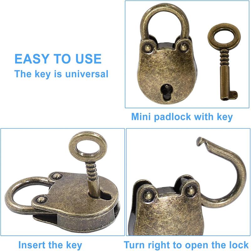 1/3PCs Locks Metal Old Retro Mini Padlock Small Luggage Box Key Lock Bronze Color Home Usage Hardware Decorations