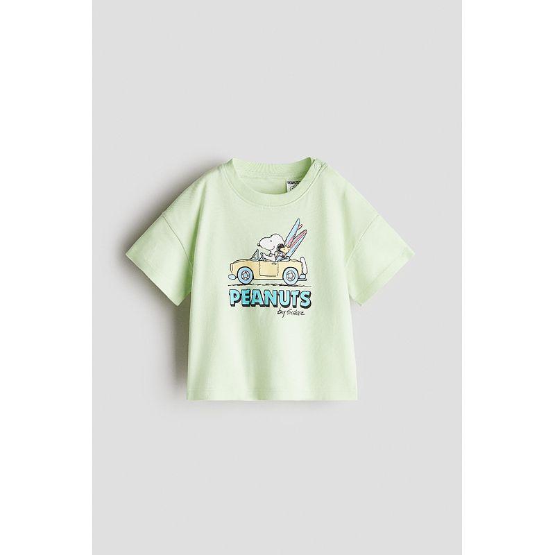 

[Серия Snoopy] HM Детская одежда Футболка для малыша 2025 Осень Новое поступление Принт Короткий рукав 1263213 Light green/Snoopy 90/52