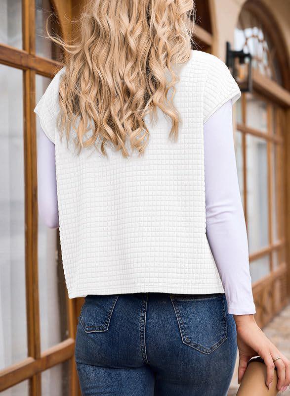 Women's Autumn Turn-Down Collar Zipper Sleeveless Waffle Pocket Oversized Sweatshirt