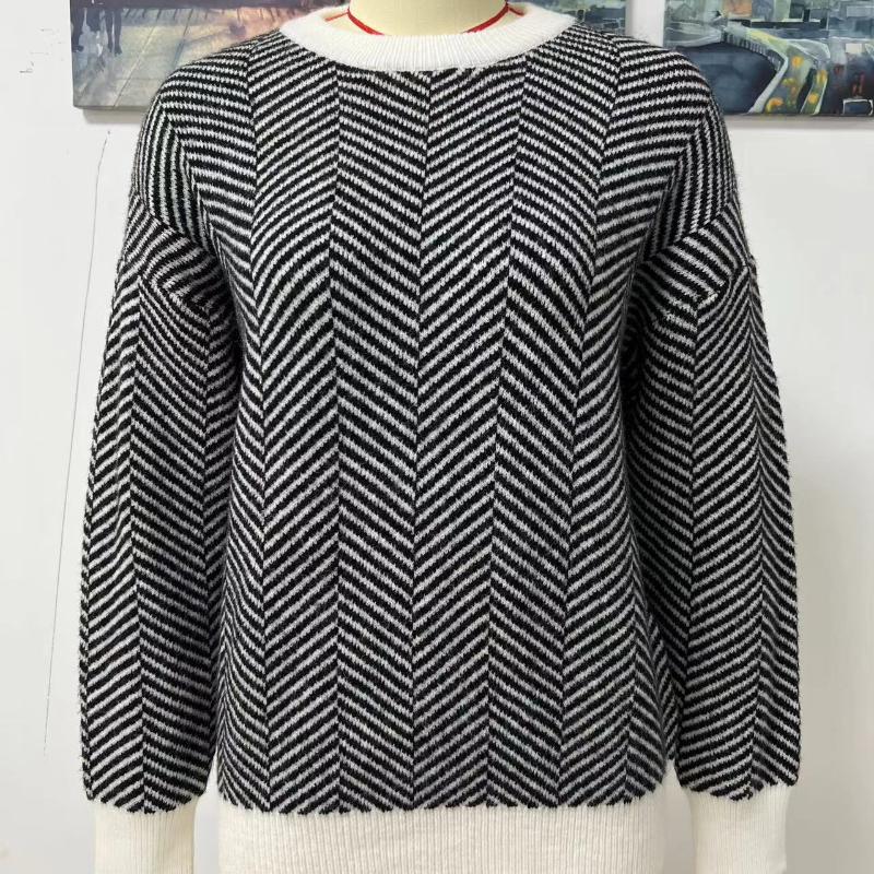 IHUASU Damen Herbst und Winter Gestreifter Mode Langarm O-Ausschnitt Gestrickter Lockerer Patchwork Pullover Pullover