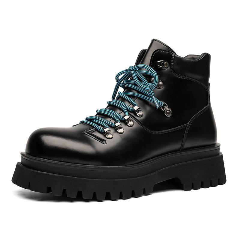 men luxury fashion platform boots black trendy  designer shoes original leather ankle boot party nightclub motorcycle botas