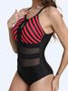 2026 Plus Size Lace Stripe One-Piece Swimsuit
