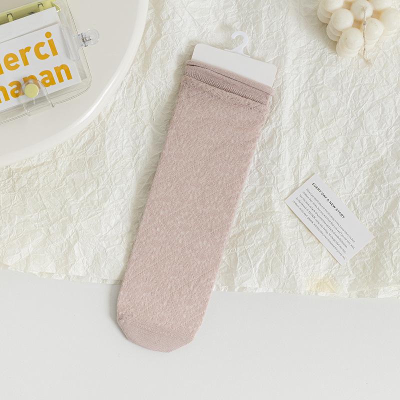 5/10 Pairs Comfortable Casual Spring Summer Solid Color Rolled Hem Pile Socks for Women Cute Mid Calf Socks Mesh Breathable Cotton Socks