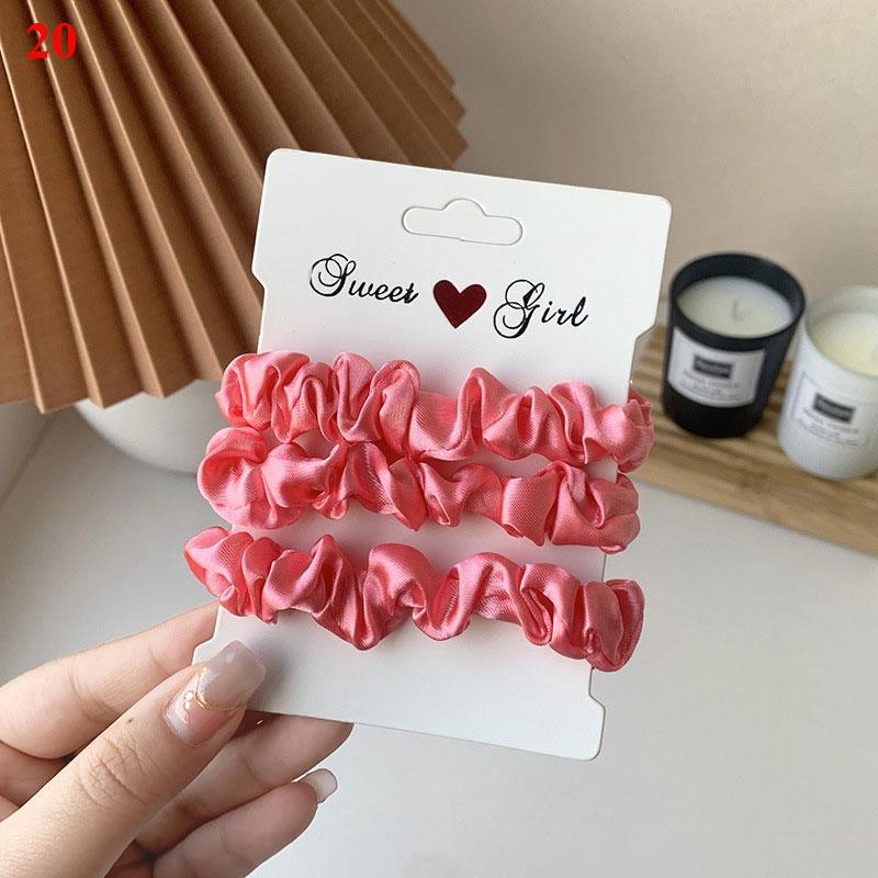 Fashion 3PCS/Set Satin Silky Scrunchies Hair Rope Luxury Solid Color Elastic Hair Bands Women Hair Accessories Headwear