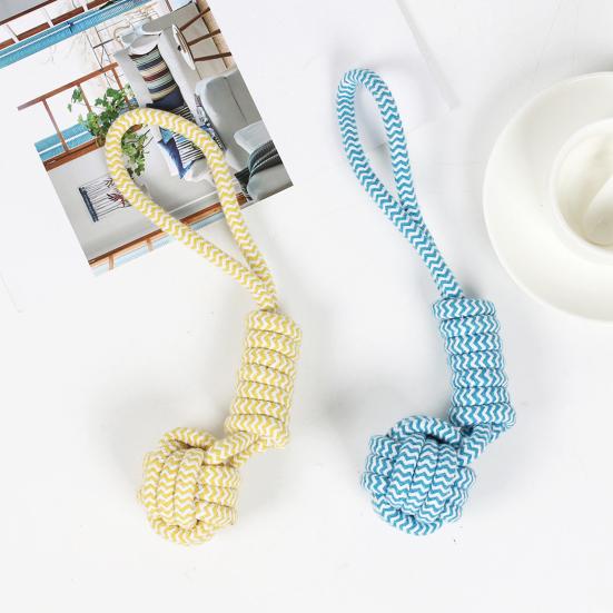 Dog Cotton Rope Toy Rope Knot Ball Chew Toy Interactive Tug-of-War Rope Toy with Grip Ring for Dogs Teeth Cleaning Boredom Relief